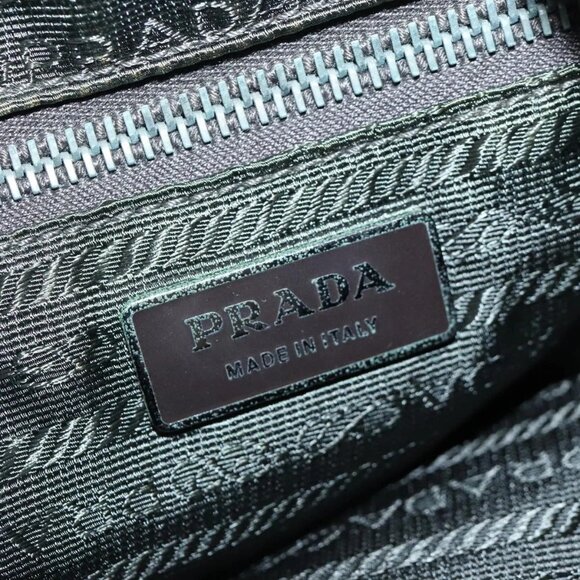 PRADA Hand Bag Nylon leather 2way Khaki Dark Brown Silver Auth 102248 - Picture 12 of 16